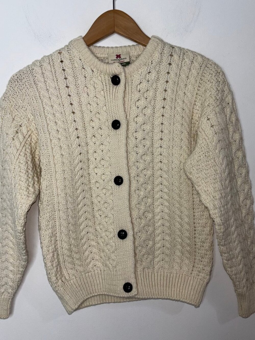 Carraig Donn Kids Aran Cardigan XXL Cream 100% Merino Wool Sweater Ireland - Picture 1 of 10